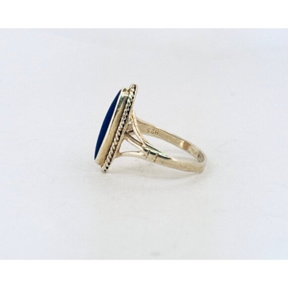 Vintage Sterling Silver Lapis Lazuli Ring Oval Cabochon 925 Estate Jewelry - Picture 4 of 10